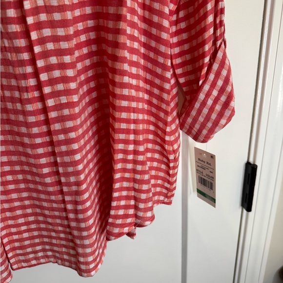 Ruby Road Salmon Pink Plaid Tunic - Picture 3 of 7